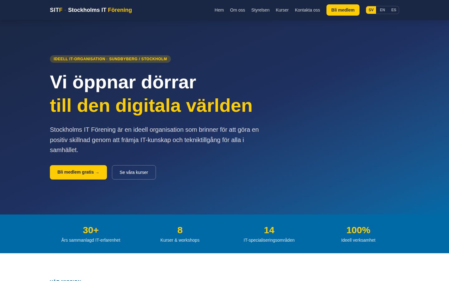 Screenshot of the Stockholms IT Förening website